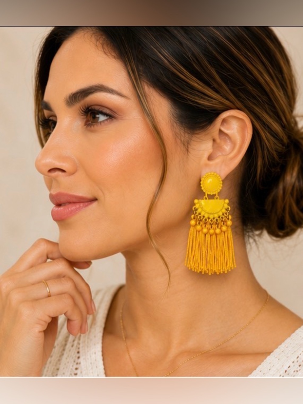 Mustard Yellow Tassel Fringe Boho Statement Earrings